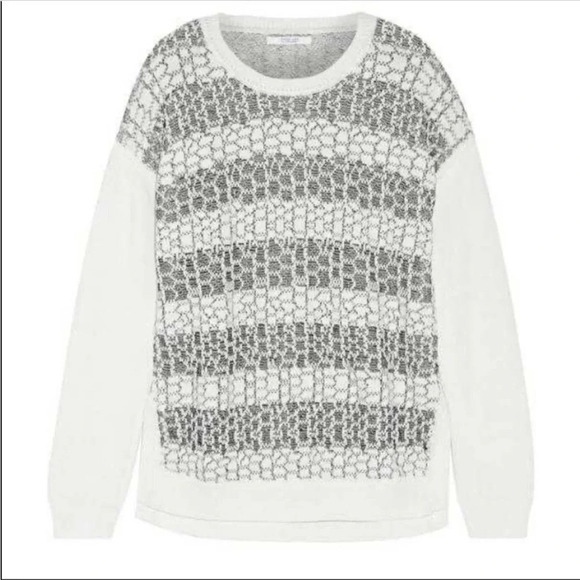 DEREK LAM 10 CROSBY Sweater Long Sleeve Gray White Striped Honeycomb Size S - Picture 1 of 11